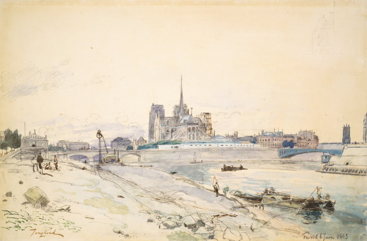 Notre Dame v Paříži při pohledu z Quai de la Tournelle od Johan Barthold Jongkind
