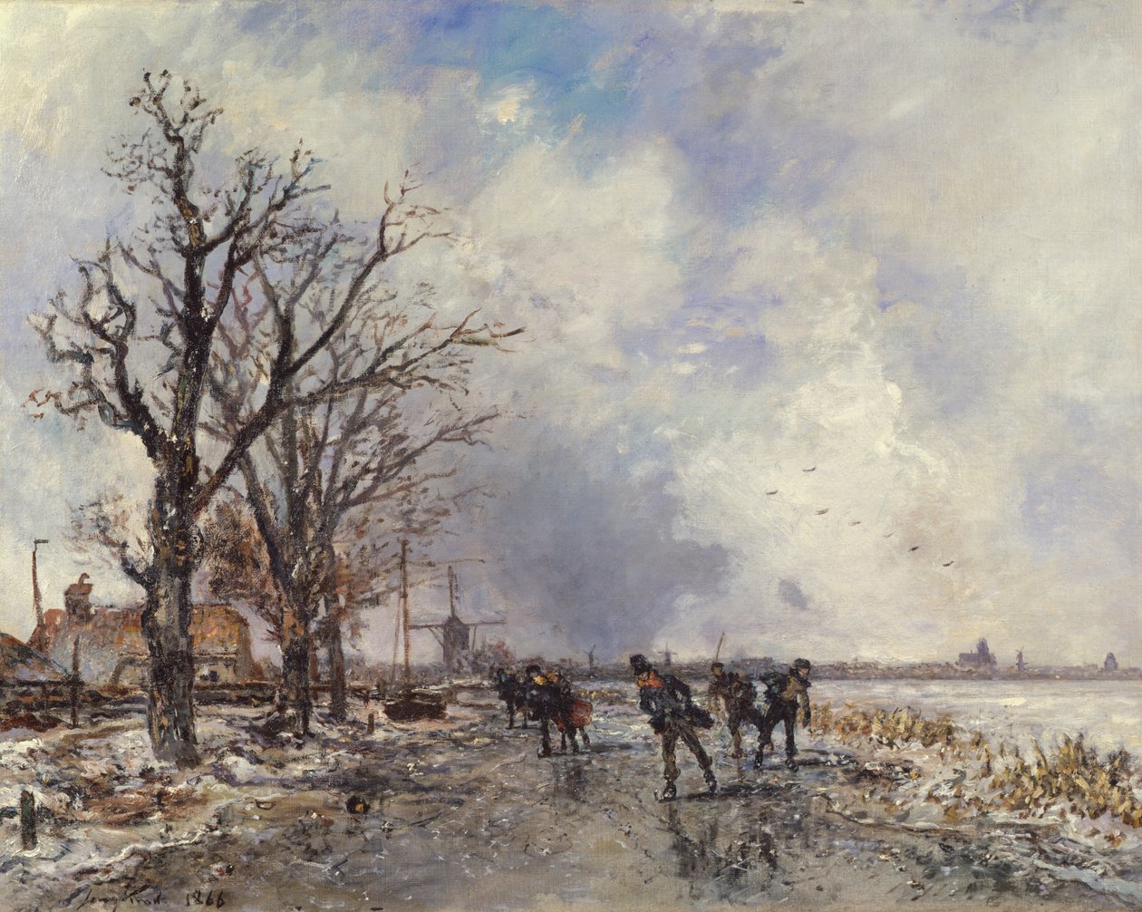 Bruslaři na řece Schie, poblíž Rotterdamu, 1866 od Johan Barthold Jongkind