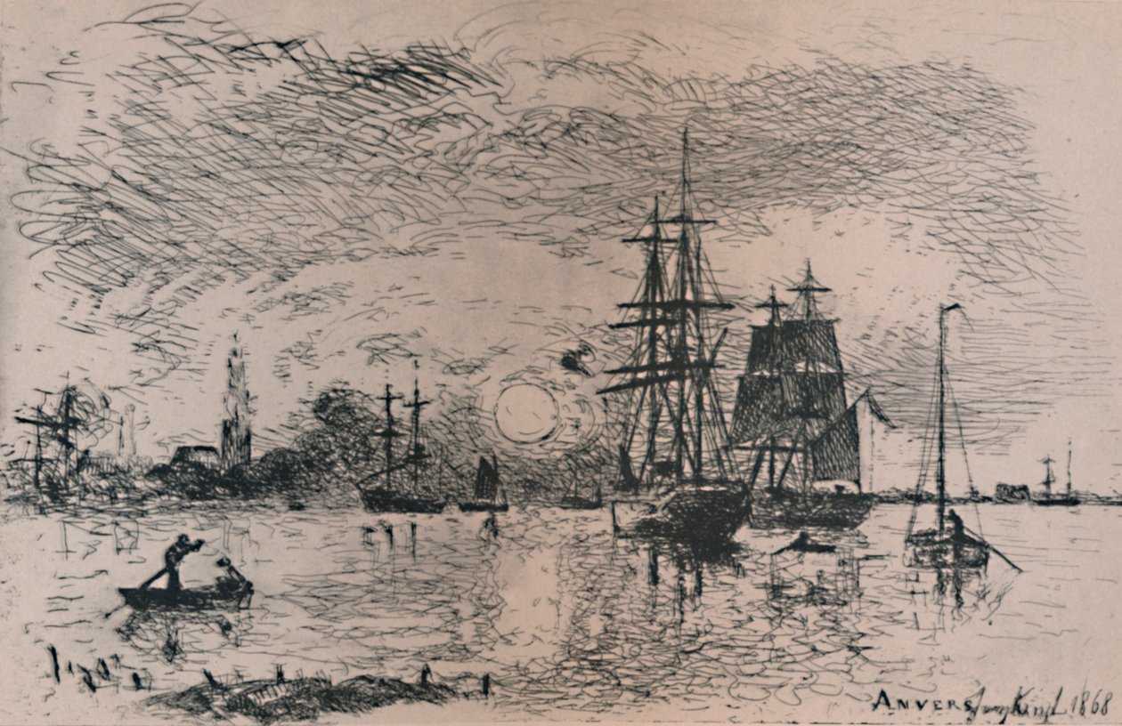 Západ slunce v přístavu Antverpy, 1868, 1946 od Johan Barthold Jongkind