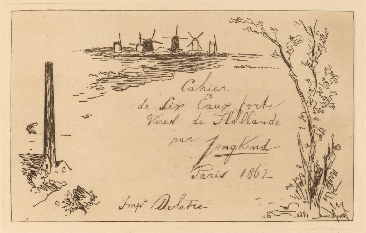 Titulní strana (Název sešitu šesti leptů) od Johan Barthold Jongkind