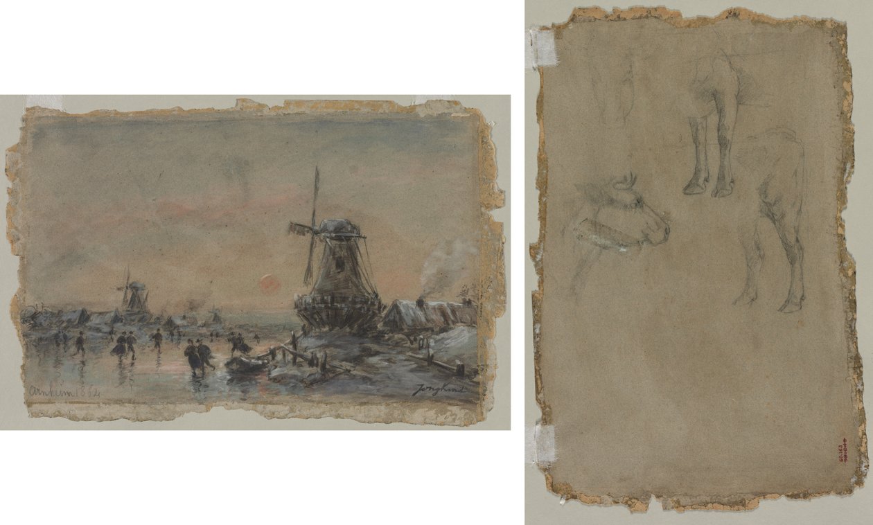 Pohled na Arnheim (recto) Studie býka (verso) od Johan Barthold Jongkind