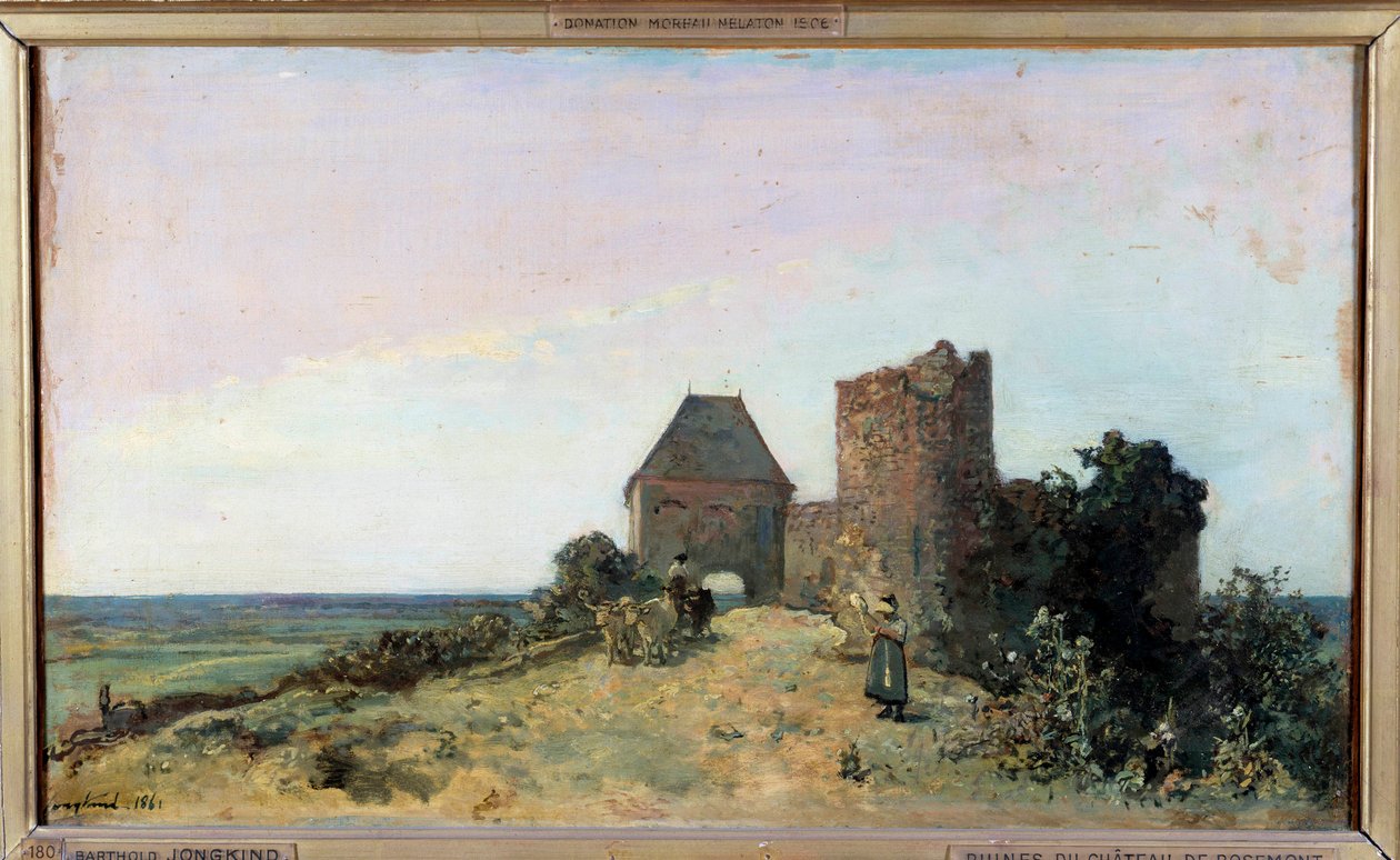 Pohled na ruiny hradu Rosemont v obraze Nievre od Jean Barthold Jongkind (1819-1891) 1861 Sun. 0,34x0,56 m. Paříž, Musee d