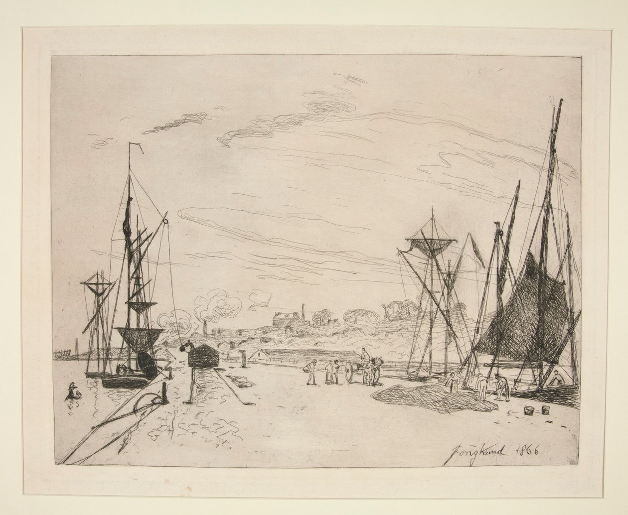 Pohled z přístavu na železnici? Honfleur (Pohled na přístav od železnice v Honfleur) od Johan Barthold Jongkind