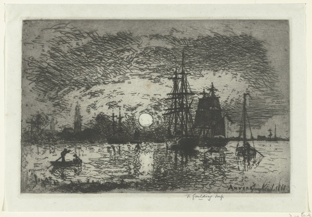 Západ slunce v přístavu Antverpy Soleil couchant - Port d