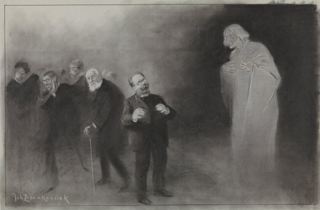 Návrh pro ilustraci v De Amsterdammer: Zapomenutí Schimmela v novoročním přání den Stadschouwburg, 13. ledna 1907 od Johan Braakensiek