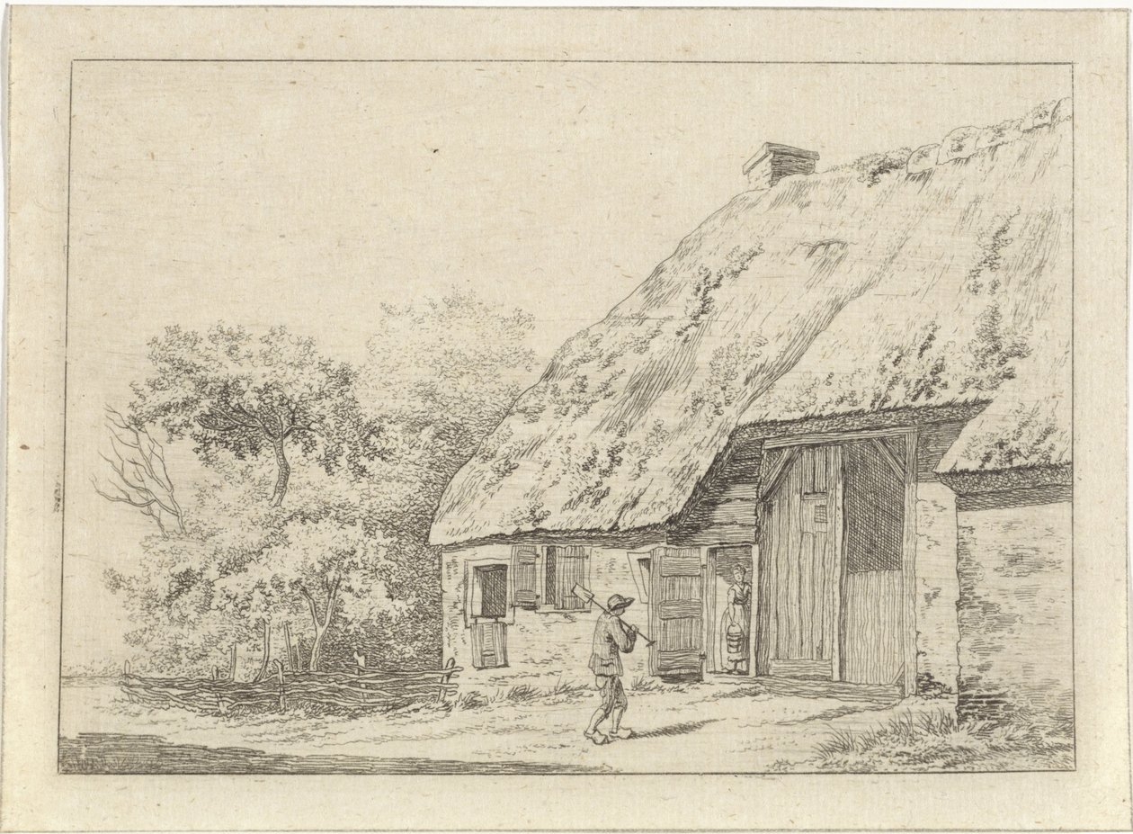 Muž s rýčem na farmě od Johan Christiaan Willem Safft
