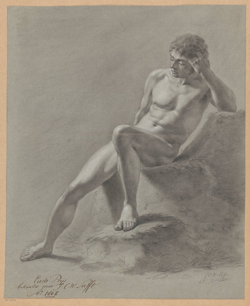 Sedící mužský akt, pohled zepředu (1. cena 1807) od Johan Christiaan Willem Safft