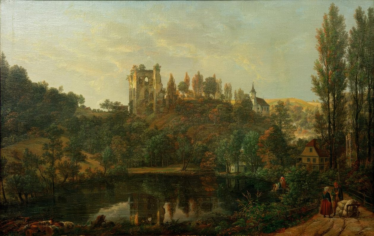 Pohled na zříceninu hradu Tharandt od Johan Christian Dahl
