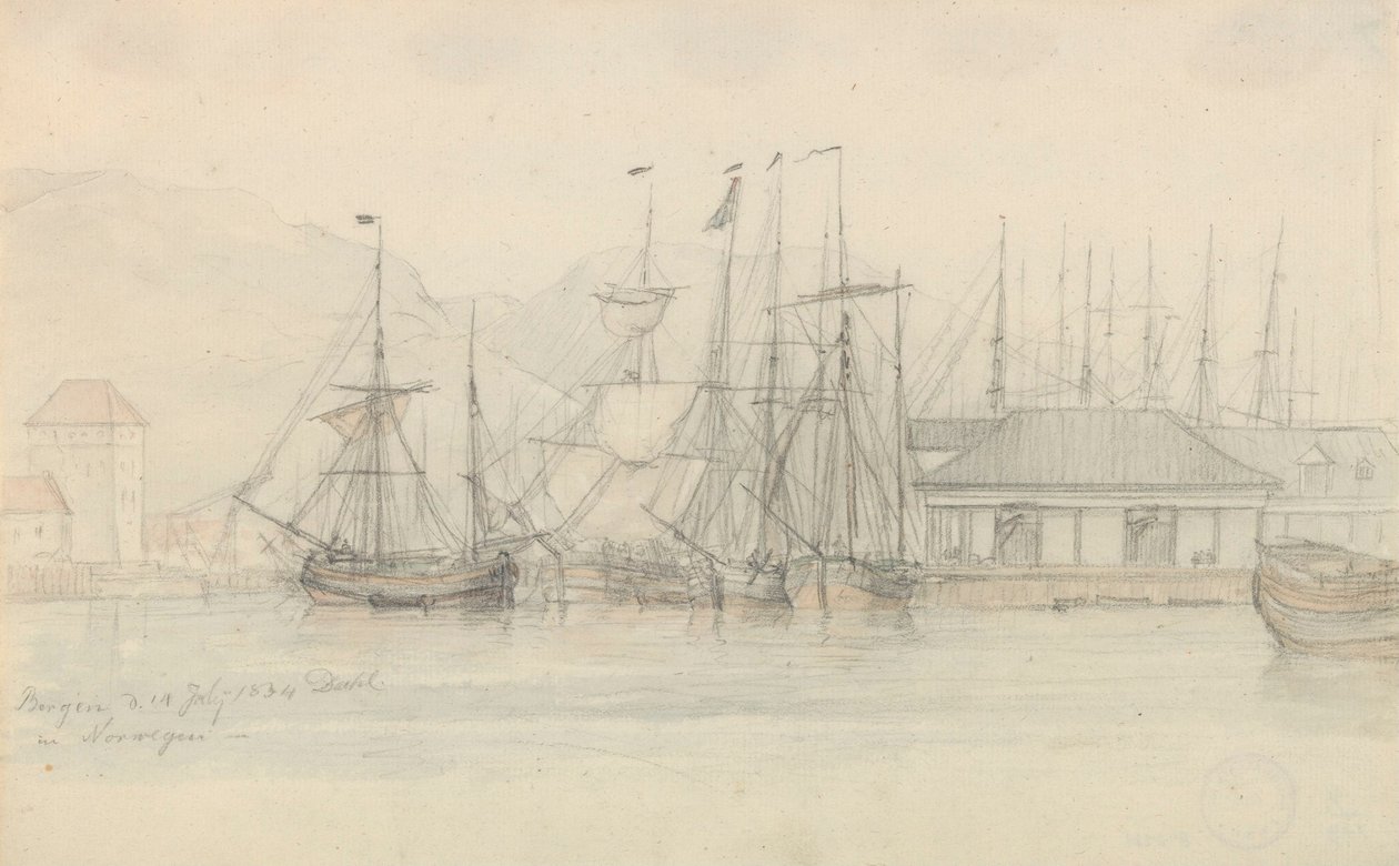 Přístav v Bergenu od Johan Christian Dahl