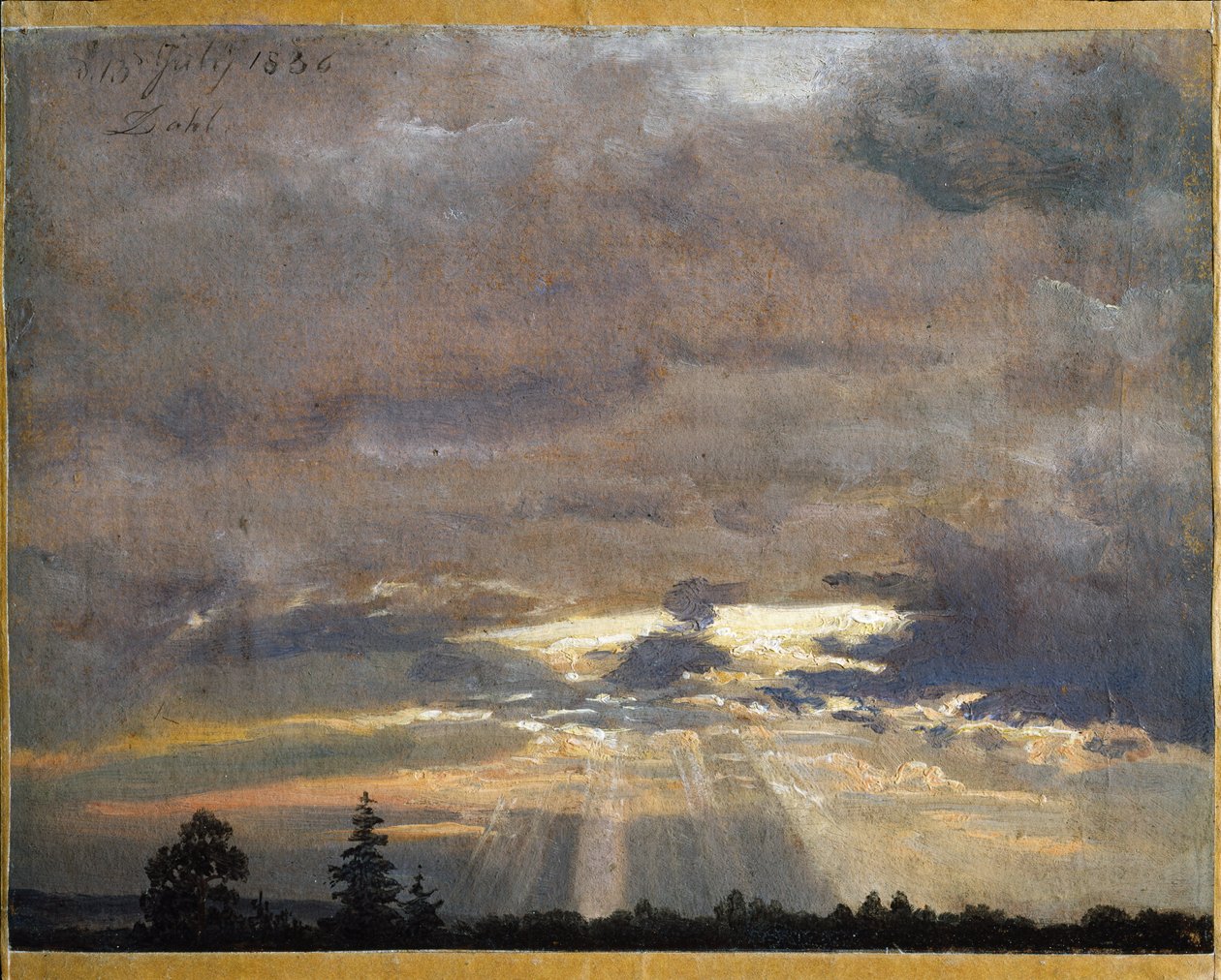Studie mraků se slunečními paprsky od Johan Christian Dahl