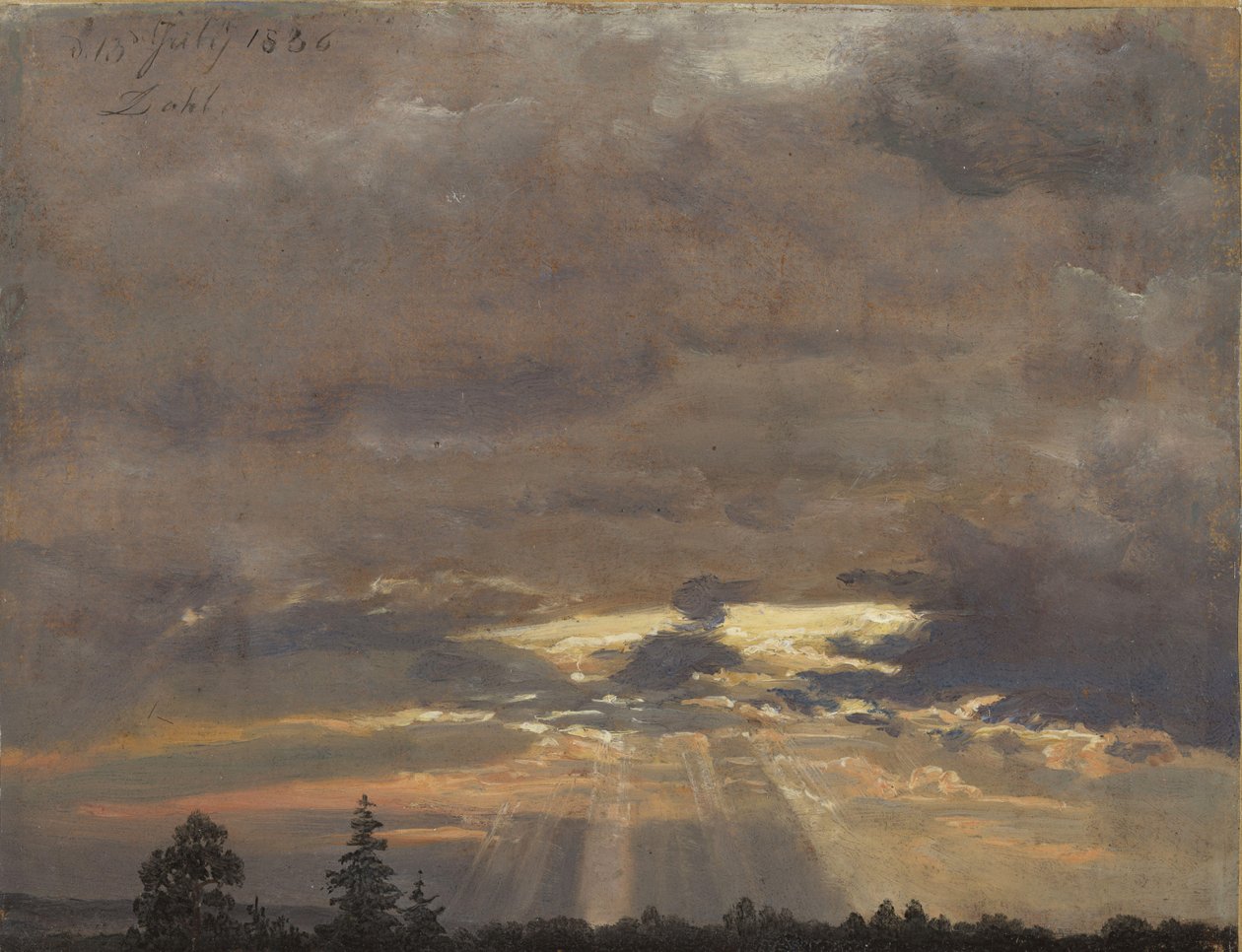 Studie mraků se slunečními paprsky od Johan Christian Dahl