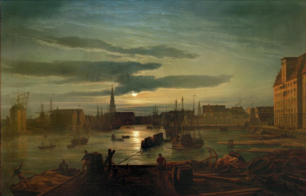 Kodaňský přístav v měsíčním světle od Johan Christian Dahl