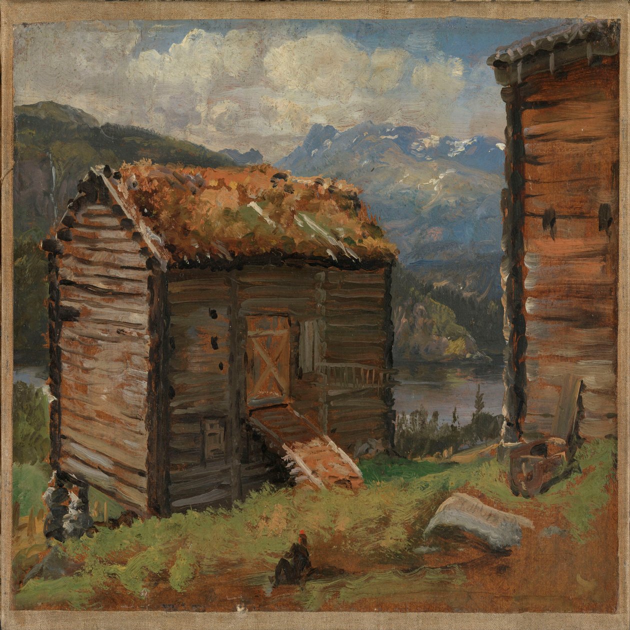Hospodářské budovy v Hjelle ve Valdresu od Johan Christian Dahl