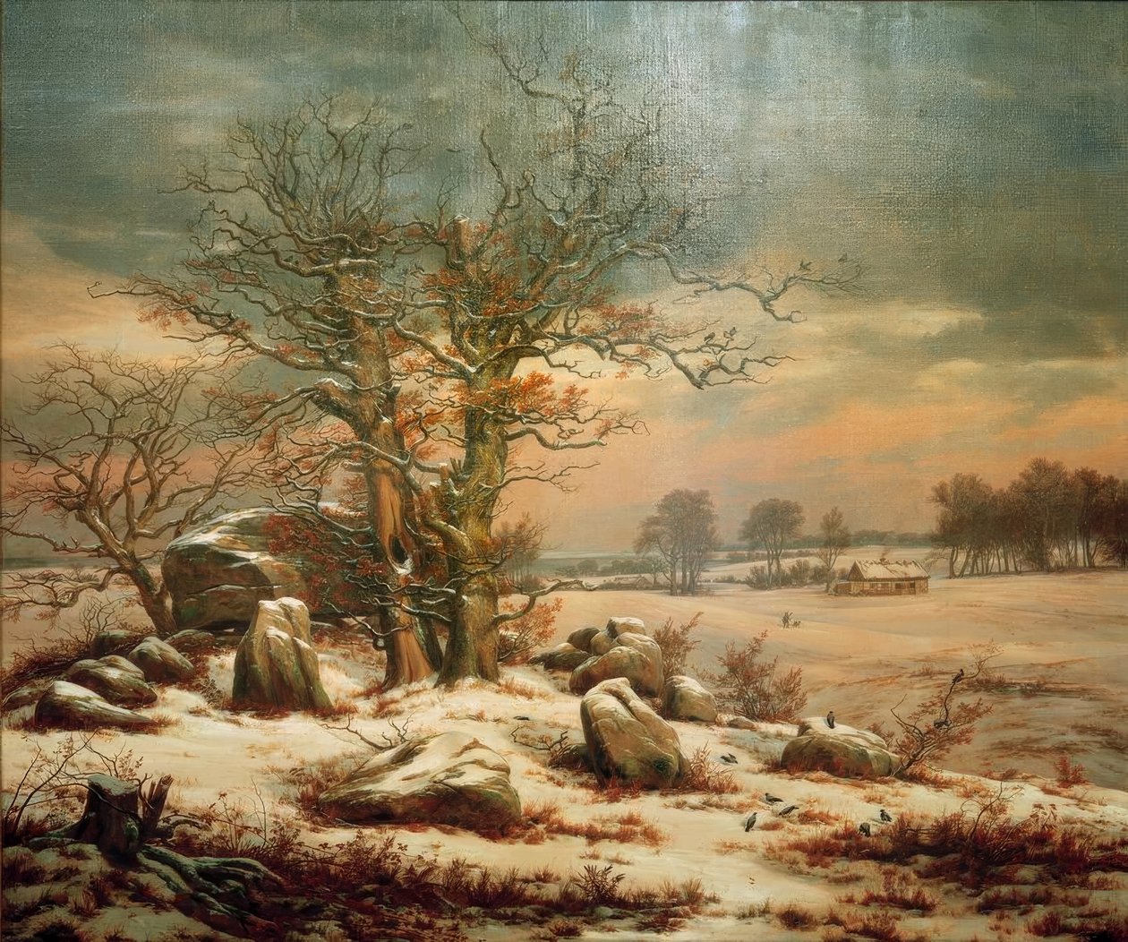 Megalitický hrob poblíž Vordingborgu v zimě od Johan Christian Dahl