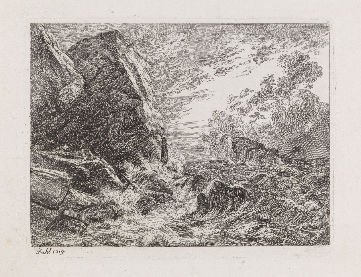 Ztroskotání lodi na skalnatém pobřeží od Johan Christian Dahl