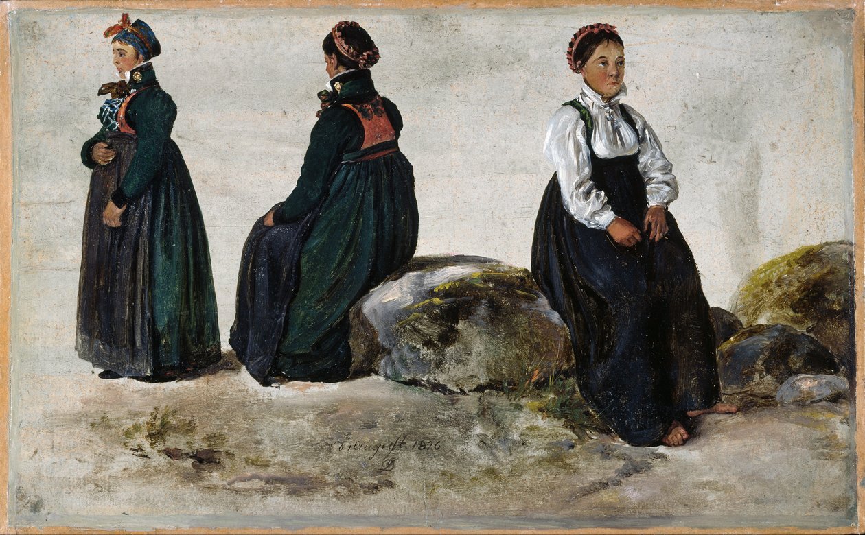 Studie ženských krojů z Lustru v Sognu od Johan Christian Dahl