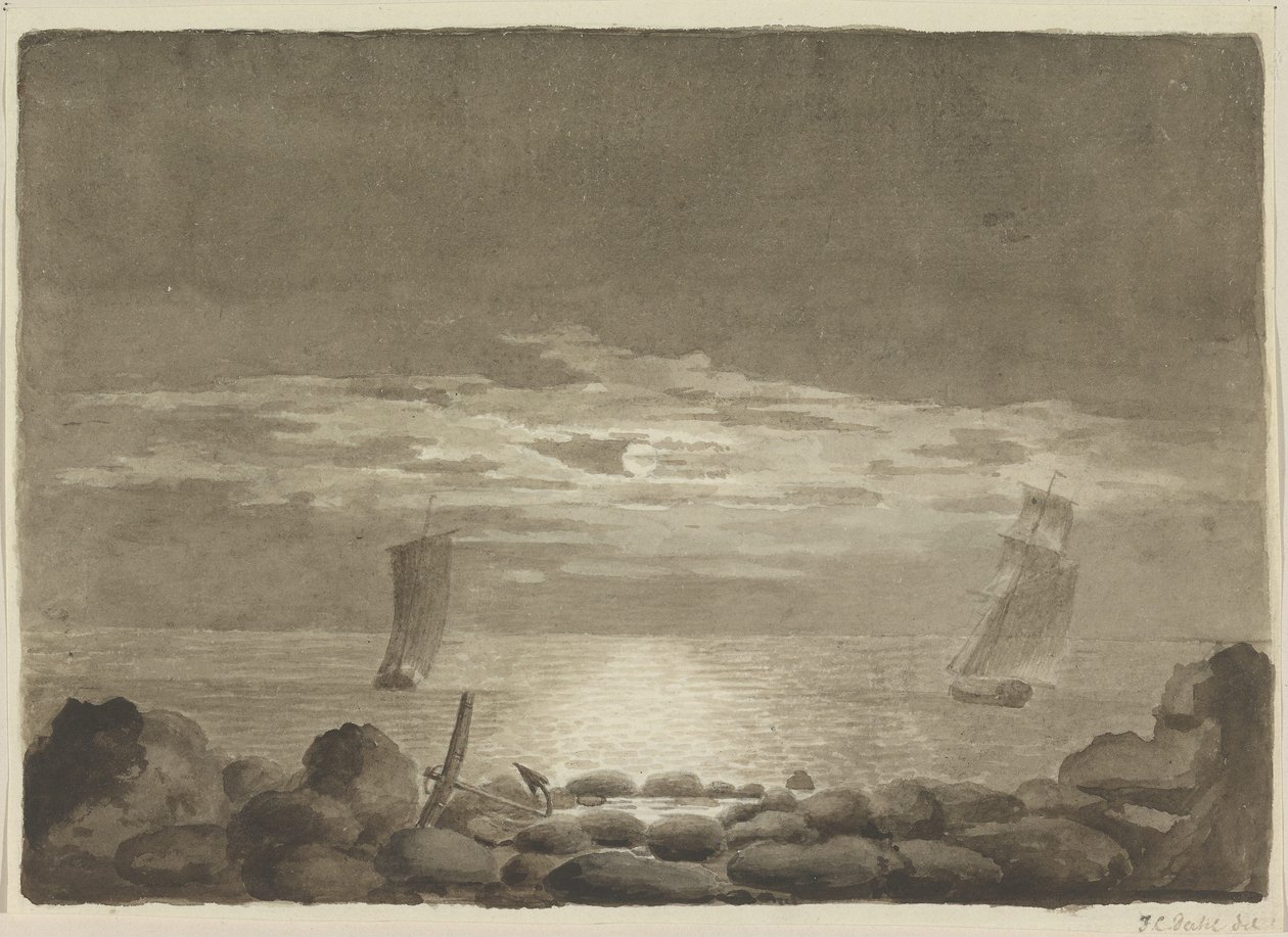 Dvě lodě v měsíčním svitu od Johan Christian Dahl