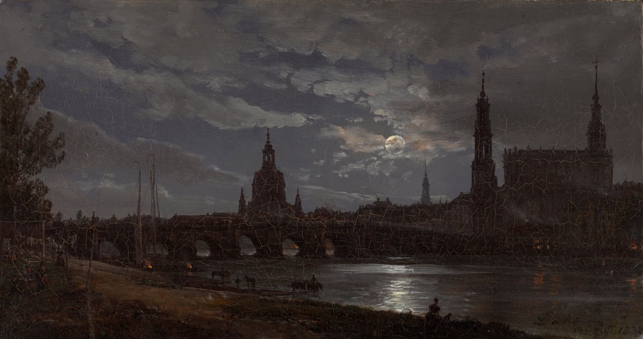 Pohled na Drážďany za svitu měsíce od Johan Christian Dahl
