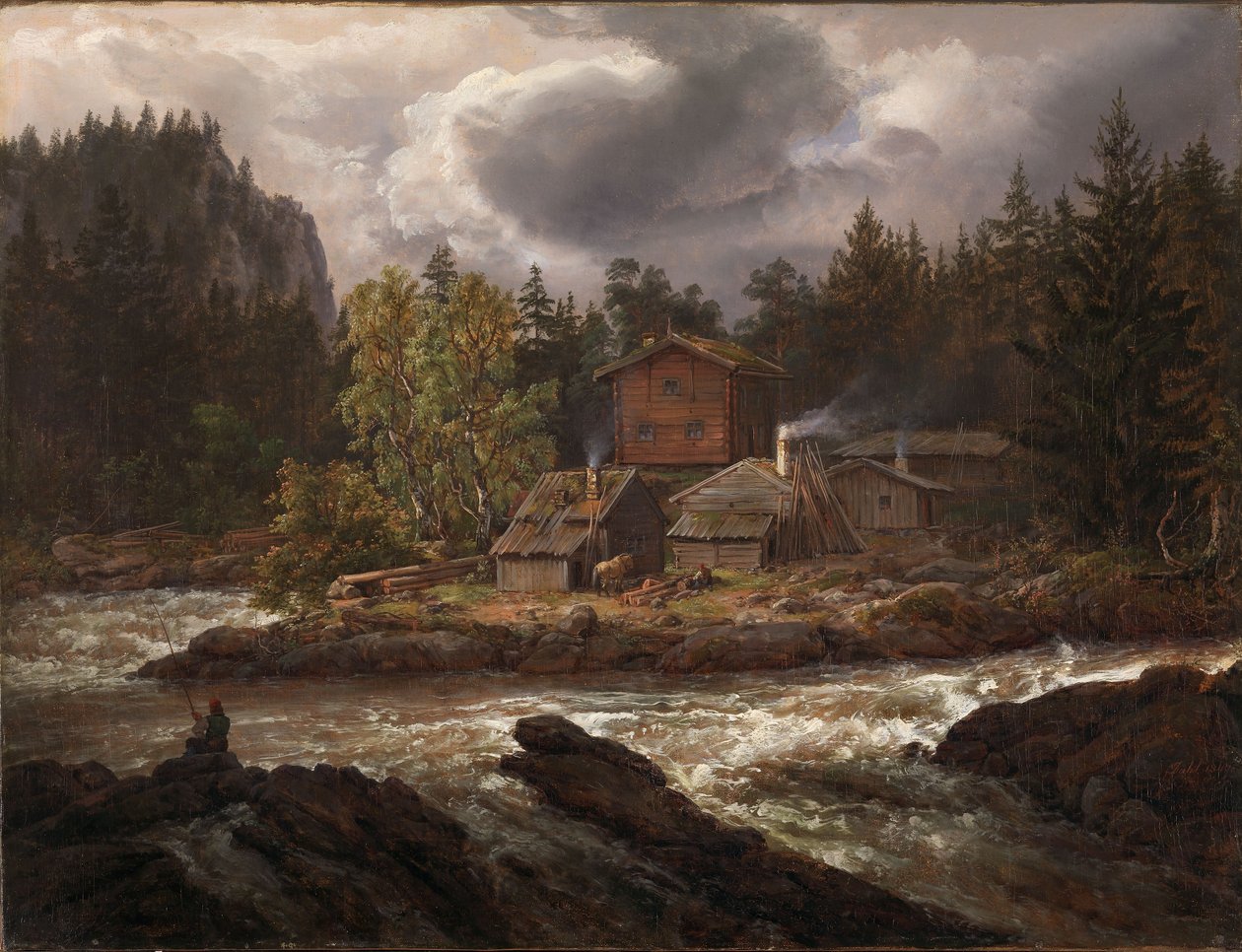 Pohled na vodopád Hønefossen od Johan Christian Dahl