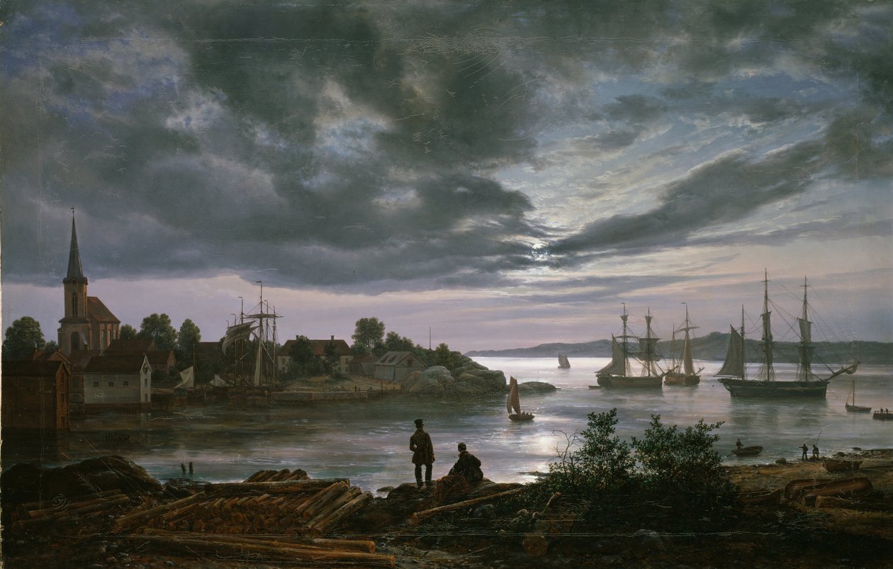 ""Vue de Larvik au clair de lune, Norsko"" Peinture de Johan Christian Clausen Dahl (1788-1857) 1839 Oslo, národní muzeum Norvege od Johan Christian Dahl