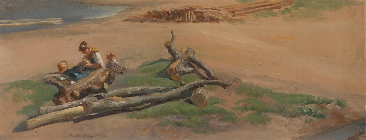 Žena a dítě na břehu řeky od Johan Christian Dahl