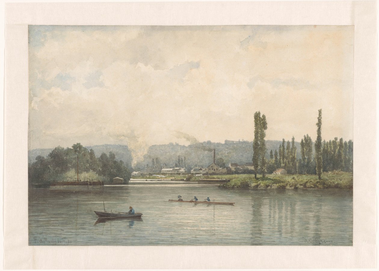 Pohled na Port-Marly na Seině s prádelnou od Johan Conrad Greive (signed by artist)