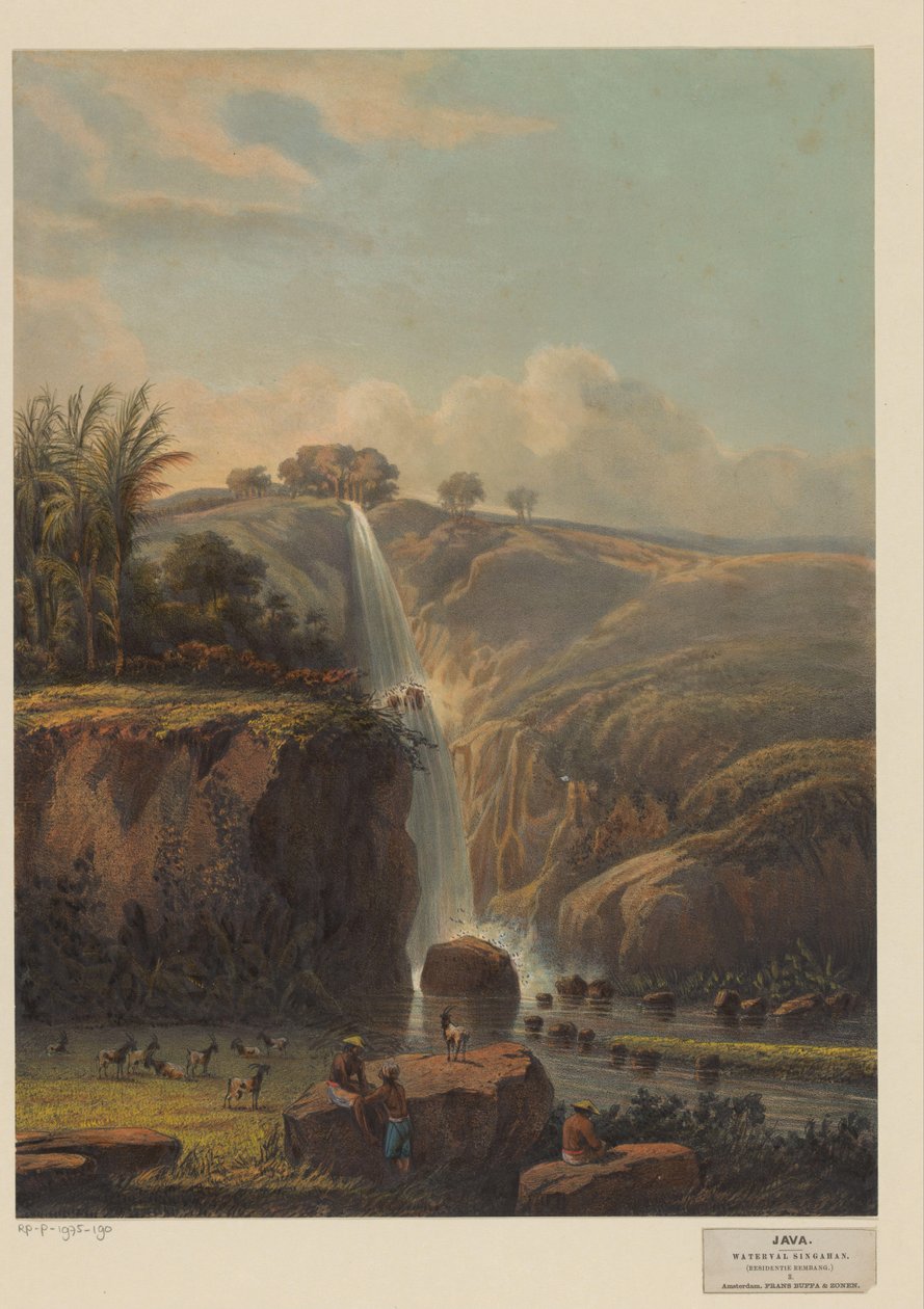 Pohled na vodopád v Singahanu Waterfall Singahan (Rezidence Rembang) (název na objektu) od Johan Conrad Greive