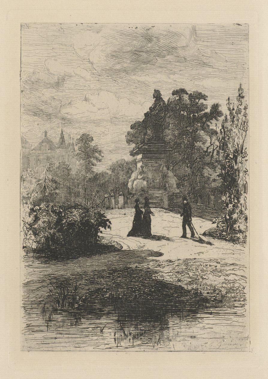 Pohled na sochu Vondela ve Vondelparku od Johan Conrad Greive