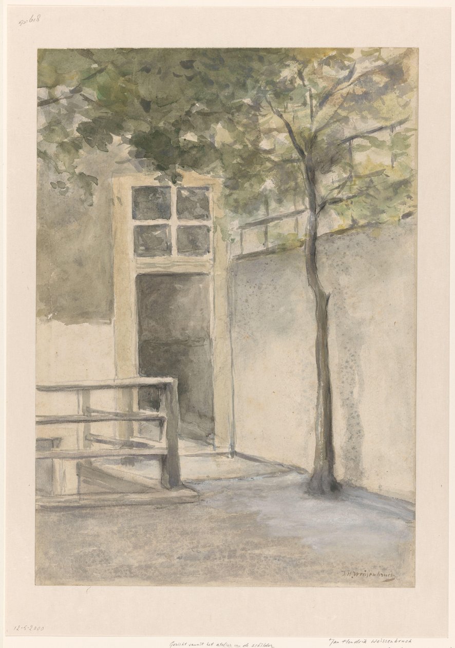 Pohled na nádvoří z umělcova ateliéru na Kazernestraat v Haagu od Johan Hendrik Weissenbruch (signed by artist)
