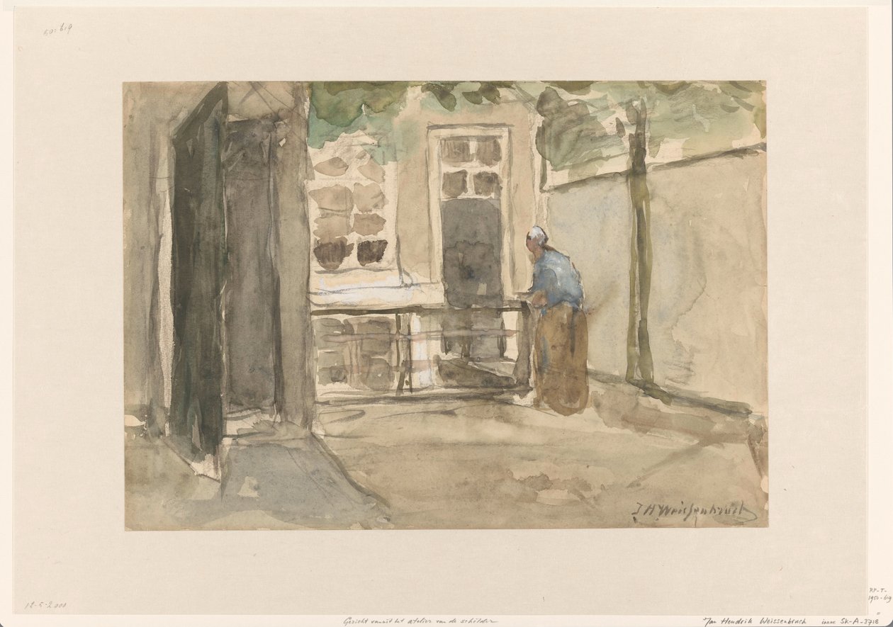 Pohled na nádvoří z umělcova ateliéru na Kazernestraat v Haagu od Johan Hendrik Weissenbruch