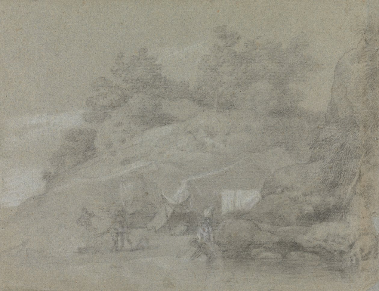 Řeka u Rocky Bank s postavami, možná v Indii od Johan Joseph Zoffany