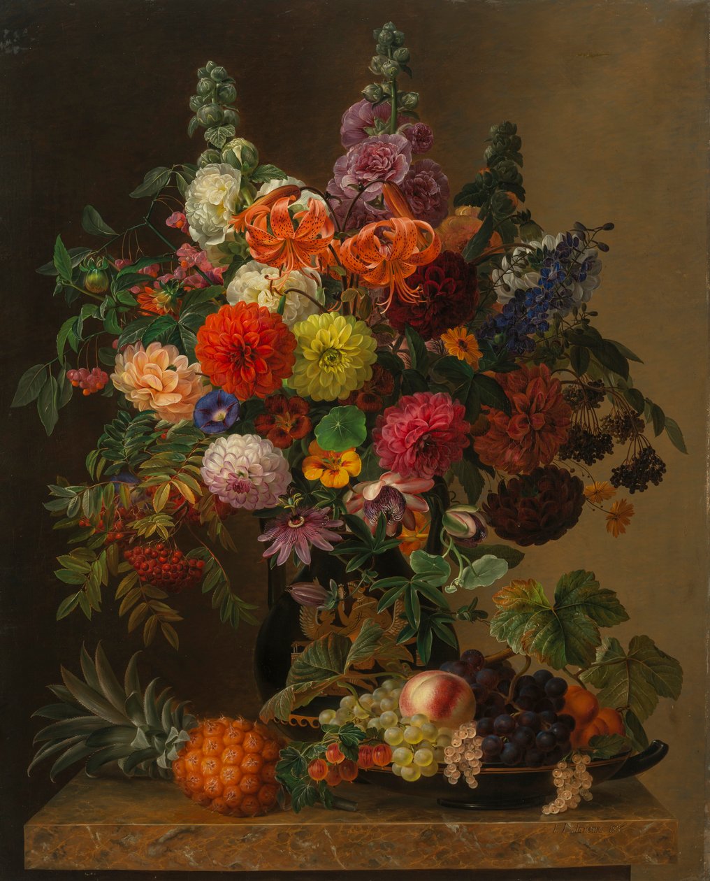 Zátiší s květinami a ovocem, 1836. od Johan Laurentz Jensen