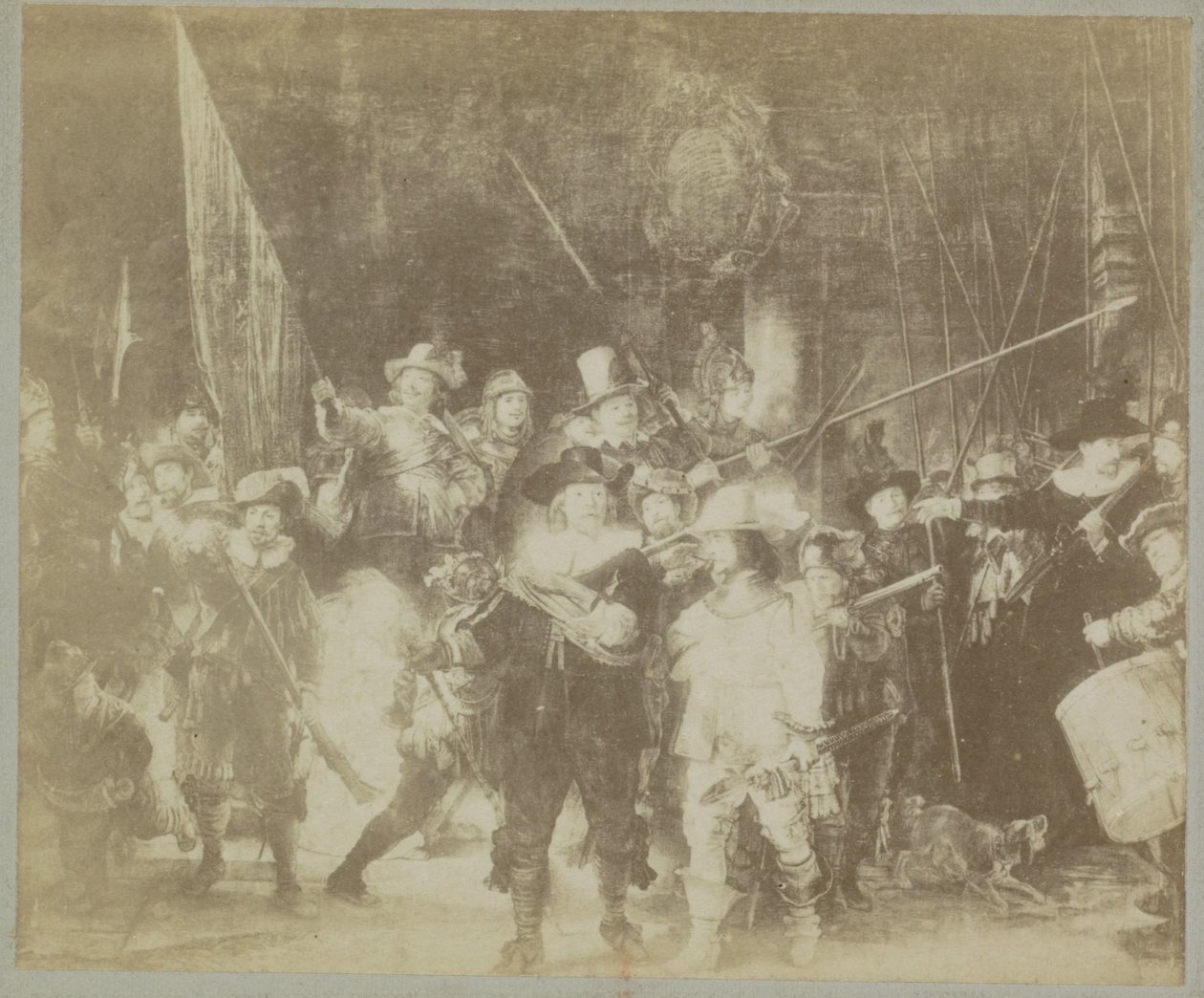 Fotoreprodukce obrazu „Noční hlídka“ od Rembrandta Harmensze. z Rýna Musee d