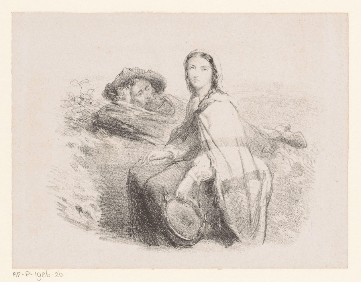 Ležící muž a žena s tamburínou od Johan Michaël Schmidt Crans (attributed to)