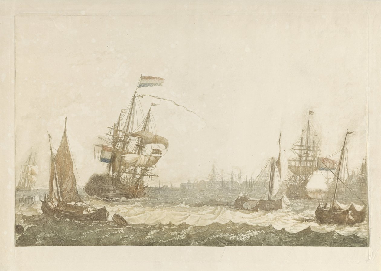 Pohled na IJ s Oost-Indisch Zeemagazijn a Oosterkerk od Johan Teyler (possibly)