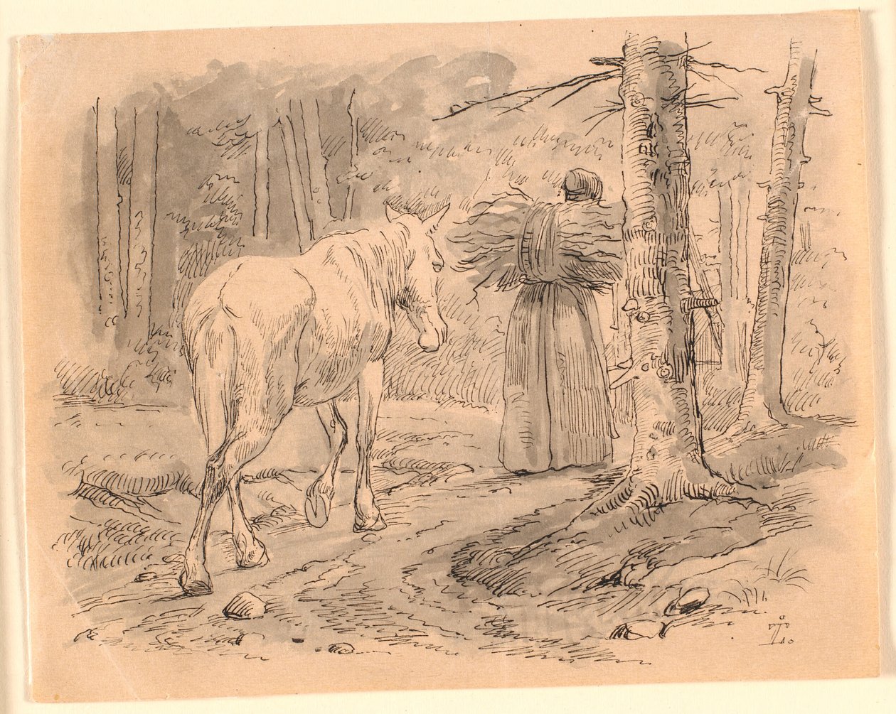 Manželka a kůň. Ilustrace ke Kaalundovým "Bajkám pro děti". Viz komentář z katalogu listů. od Johan Thomas Lundbye