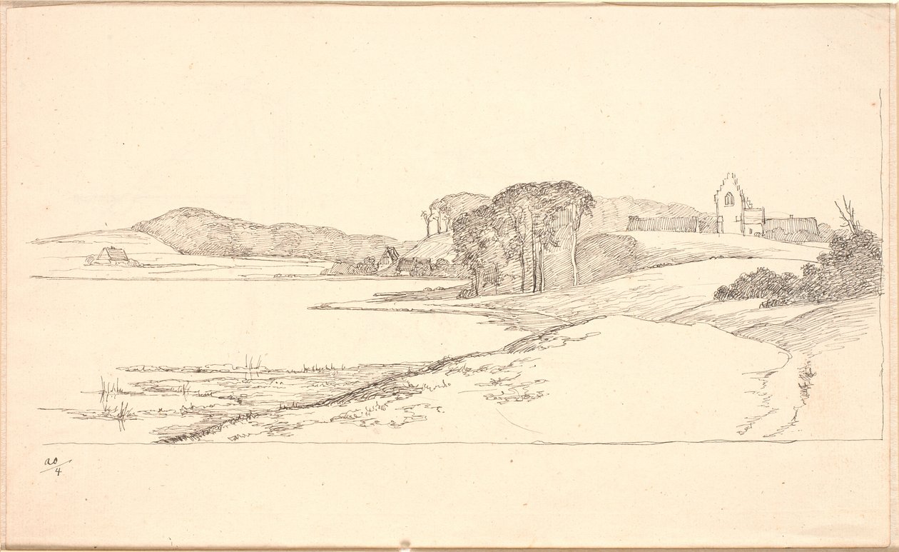 Lot by Søllerød Sø, t.h. kostel od Johan Thomas Lundbye