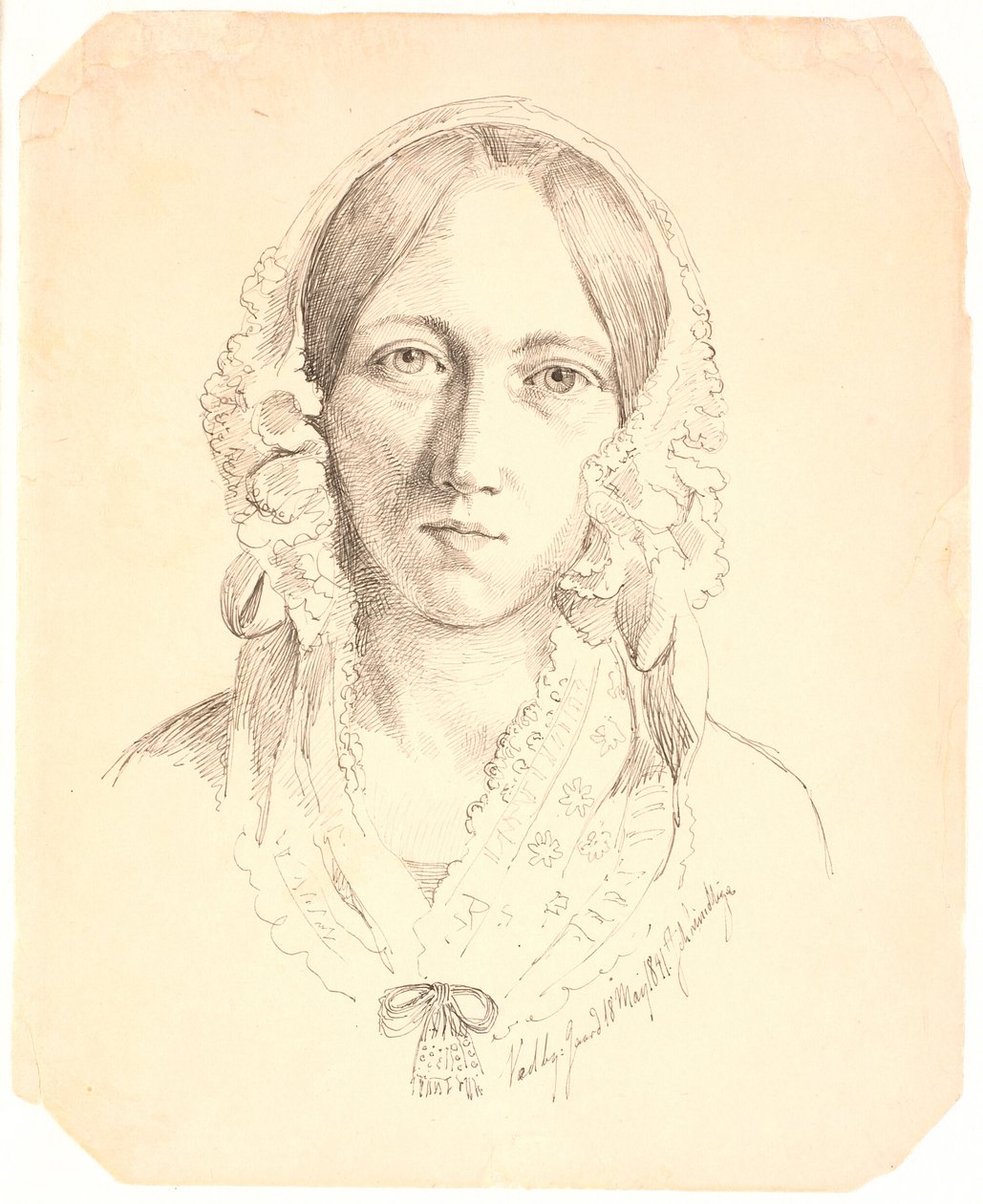 Portrét mladé ženy, jedna tvář. Možná zastupující Louise Marie Neergaard (1816-1895) od Johan Thomas Lundbye