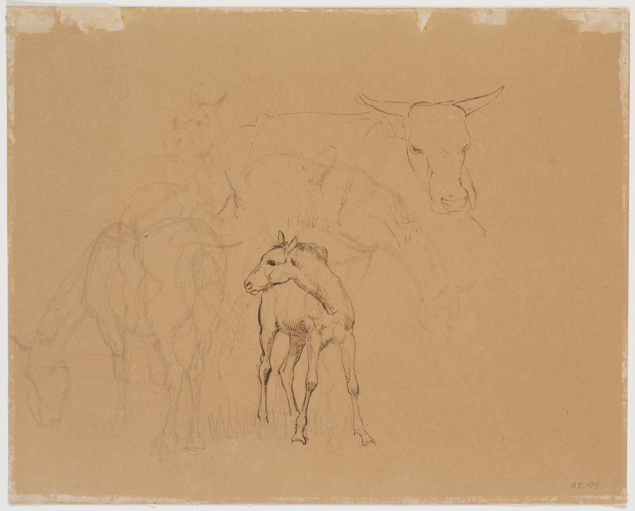 Studie eines grasenden Pferdes, eines Fohlens und einer liegenden Kuh od Johan Thomas Lundbye