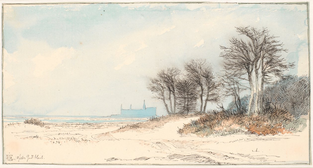 Pohled na Kronborg z pobřeží severně od Helsingøru od Johan Thomas Lundbye