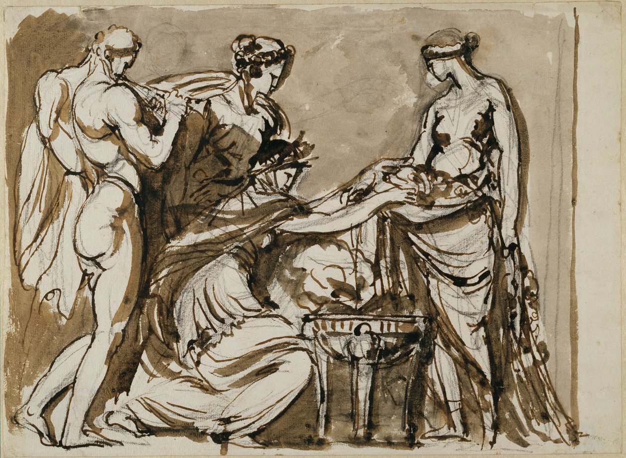 Květinová oběť, skica k terakotovému reliéfu od Johan Tobias Sergel