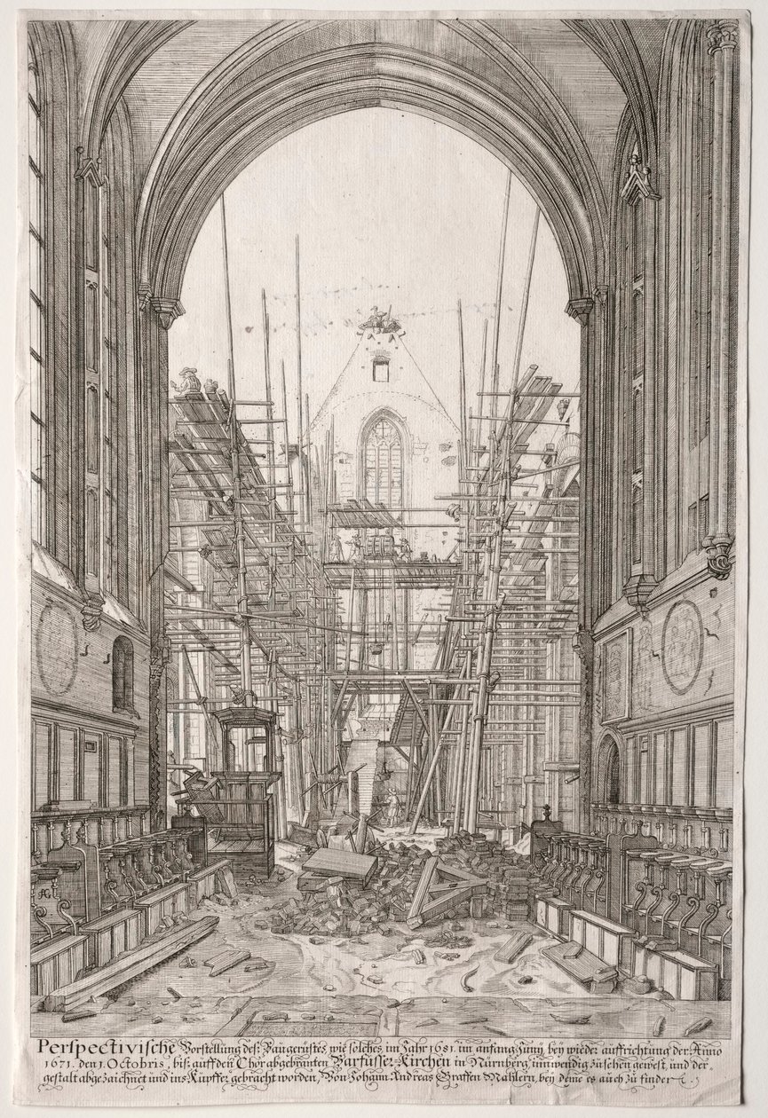 LArt Ancien Zurich: Pohled v kostele františkánů, Barfüsser-Kirke, 1681. od Johan Ulrich Krauss