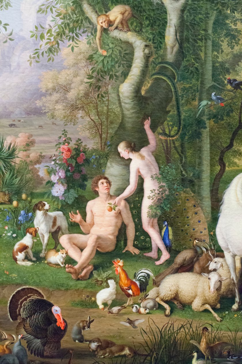 Adam a Eva v rajské zahradě (olej na plátně) (detail 3362284) od Johan Wenzel Peter