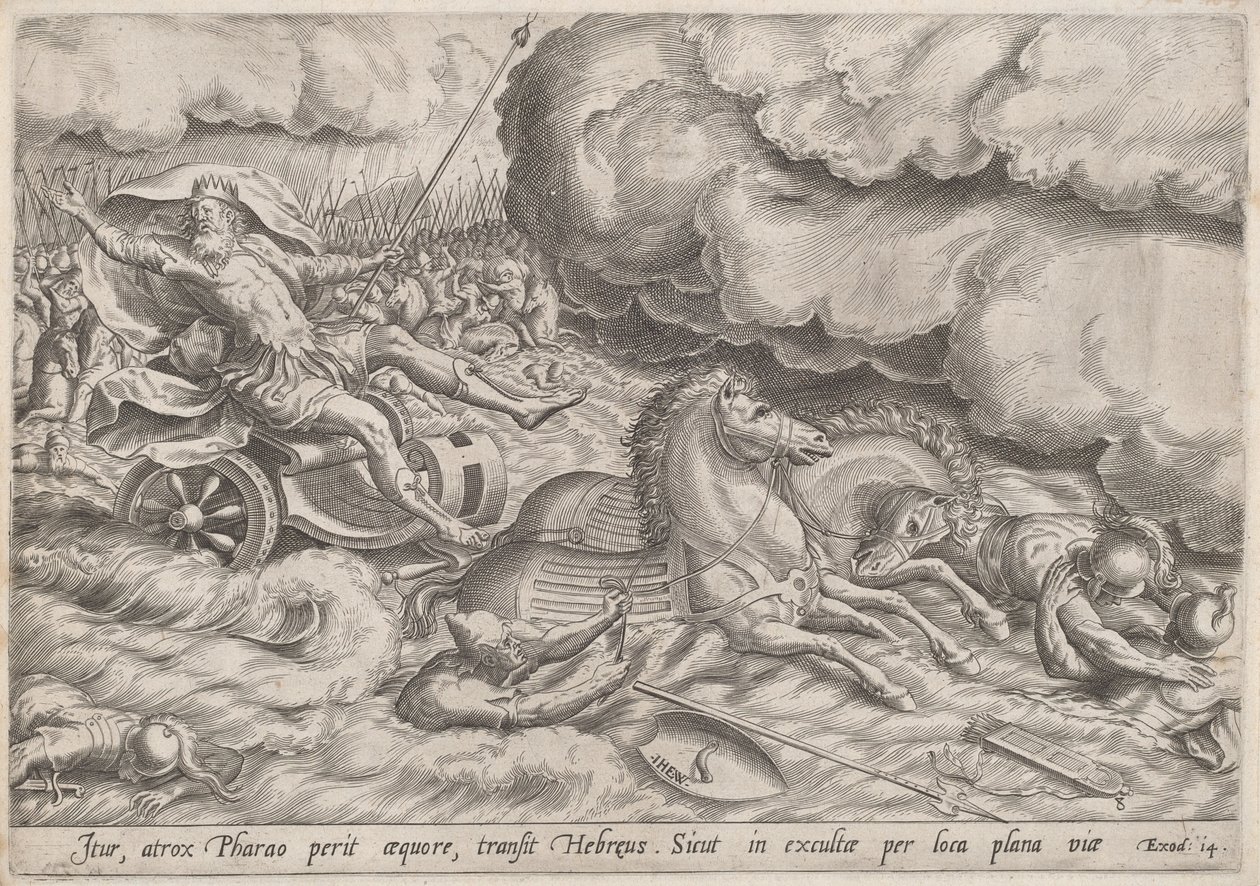 Přechod Rudého moře od Johan Wierix, after Maarten van Cleef