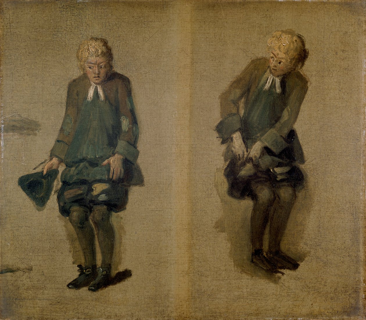 Dvě skici Davida Garricka jako Abela Druggera ve filmu Alchymista, 18. století od Johan Zoffany