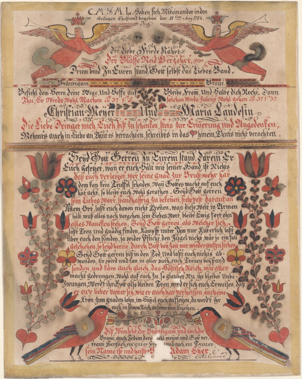 Svatební pozdrav pro Christiana Meyera a Marii Landes, 1784 (wc a inkoust na papíře) od Johann Adam Eyer