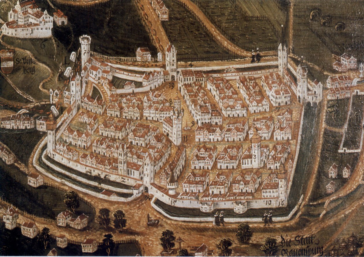 Prospekt kláštera Weißenau a císařského města Ravensburg ze severu od Johann Andreas Rauch