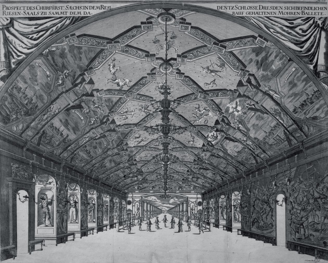 The Giants Hall s maurským baletem v Drážďanech v roce 1678 od Johann Atzelt