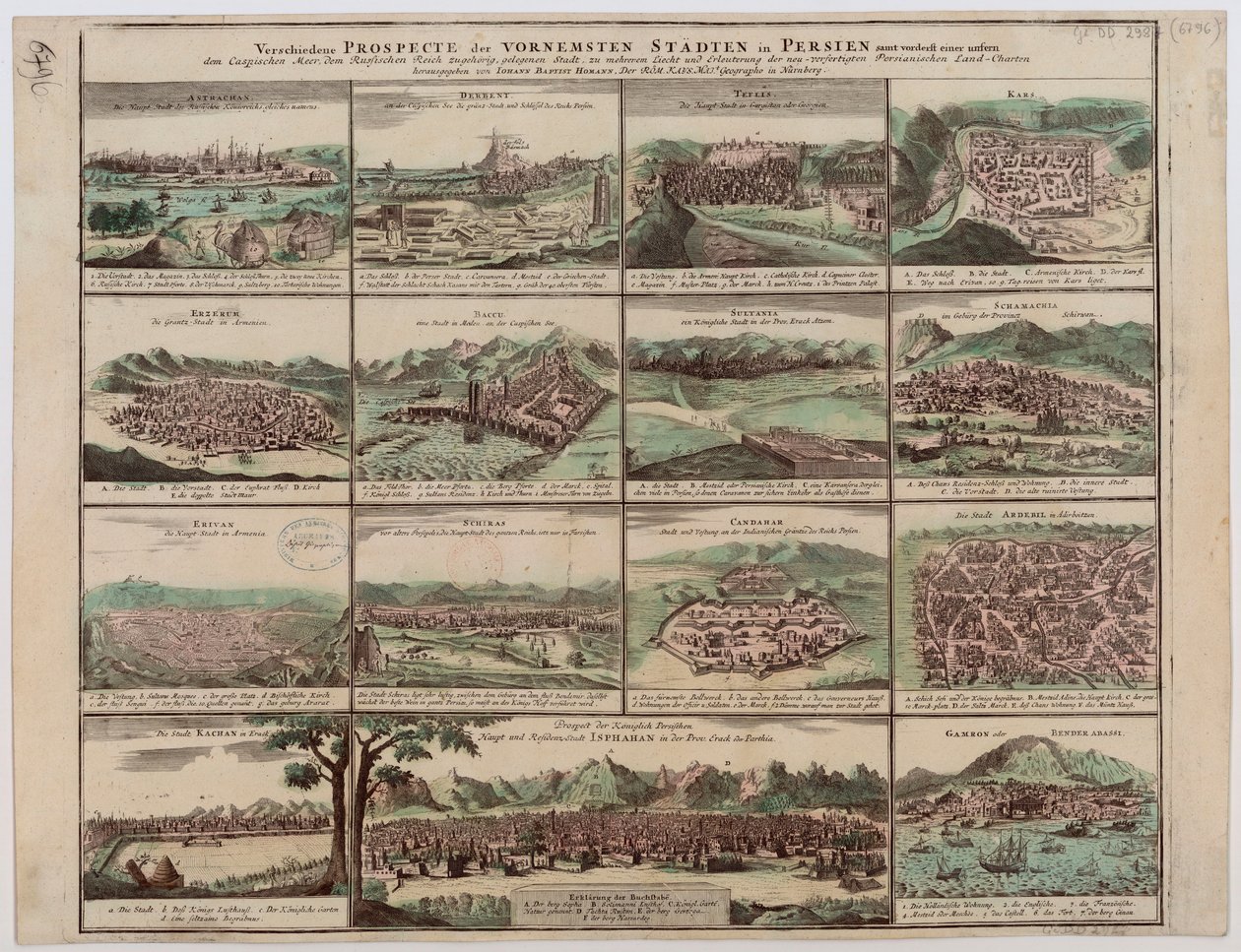 Různé prospekty měst Vornemsten v Persii od Johann Baptista Homann