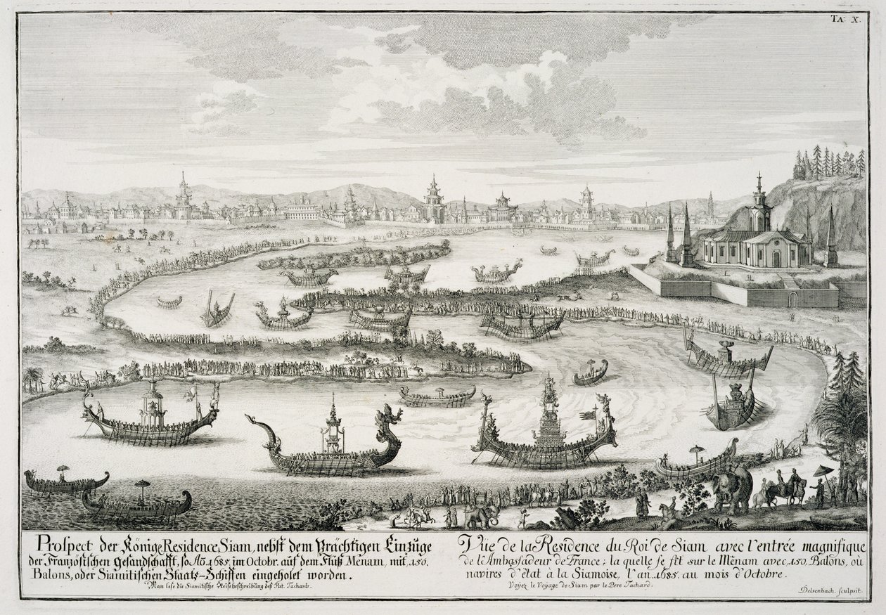 Rezidence krále Siamu, z „Návrh historické architektury“, vyryl Johann Adam Delsenbach (1687-1765), 1721 od Johann Bernhard Fischer von Erlach